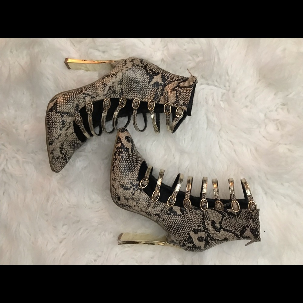 Strappy Back Zip Stiletto Booties Python Sz 7 - image 4